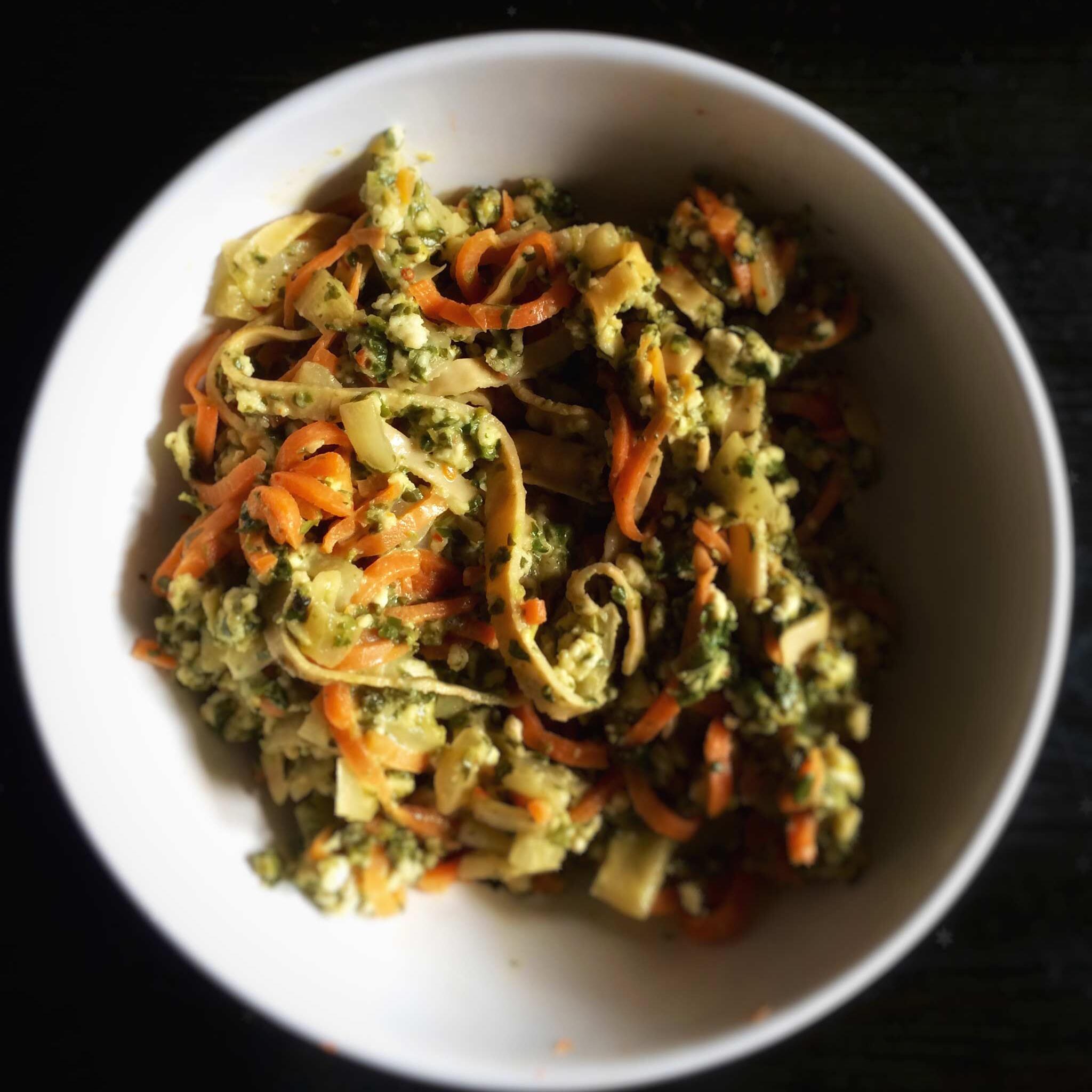 Pasta med skjørost og kremet spinatsaus