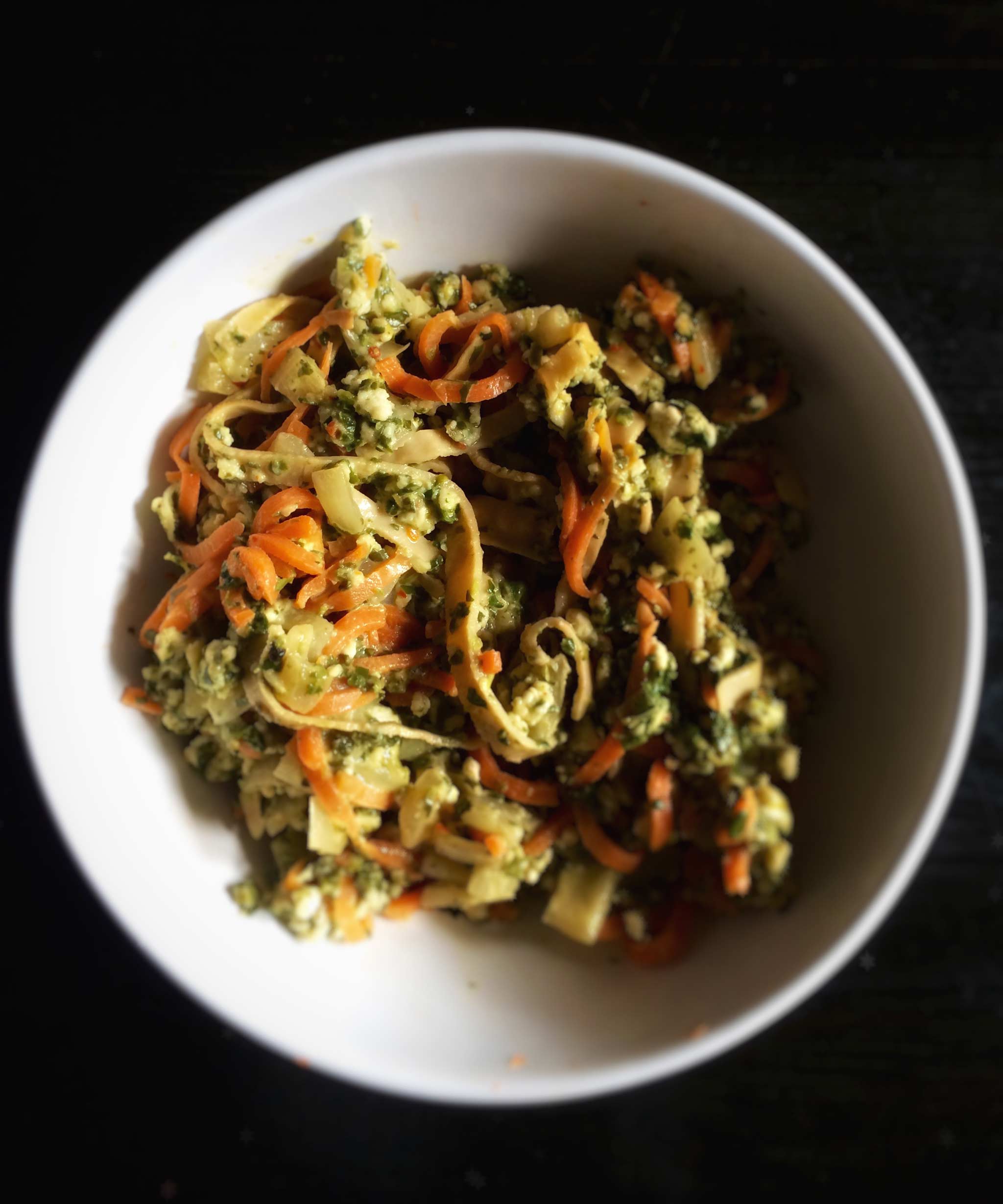 Pasta med skjørost og kremet spinatsaus